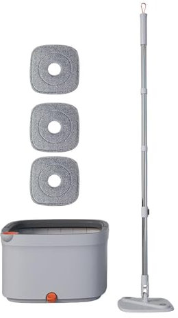 NYCBZ Juego de fregona y Cubo húmedo o seco con Cabezal de rotación de 360 ​​Grados, Almohadilla de Microfibra de Repuesto, fregona de Suelo for zócalo, Ventana, Madera Dura