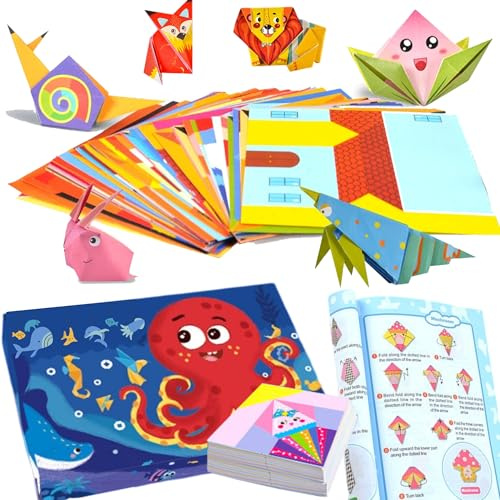 SUQ Origami Papier Kit, 14cm x 14 cm Buntes Origami Papier, Origami Kit für Kinder mit 72 Mustern, Kunst und Handwerk Kit für Kinder Geschenk für Mädchen Junge Anfänger, 152PCS