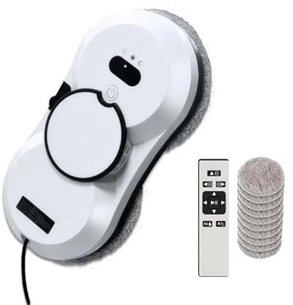 UOEONR Robot Nettoyeur Vitre, 5600 Pa Robot Laveur de Vitre Automatique avec 10 Chiffons, Système de Sécurité, Navigation Intelligente, Télécommandé, pour Toutes Les Surfaces Lisses