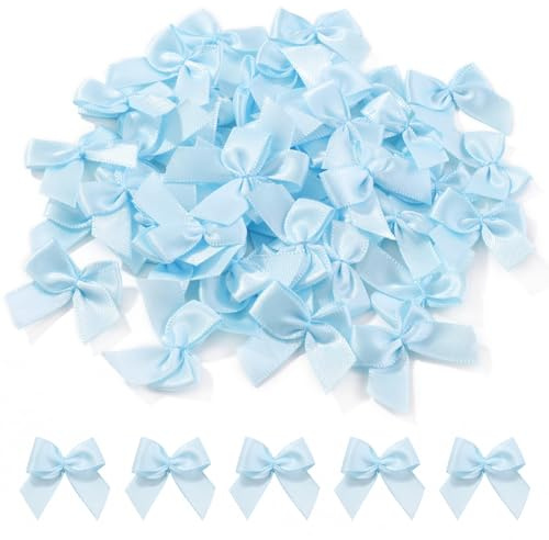 Jollybows Mini-Satinband-Schleifen, 2,5 cm, Blau, 100 Stück, kleine Bastelschleifen, Dekoration für Heimwerker, Wäscheklammern, Haarschmuck, Hochzeit, Geschenk-Box, Ornament