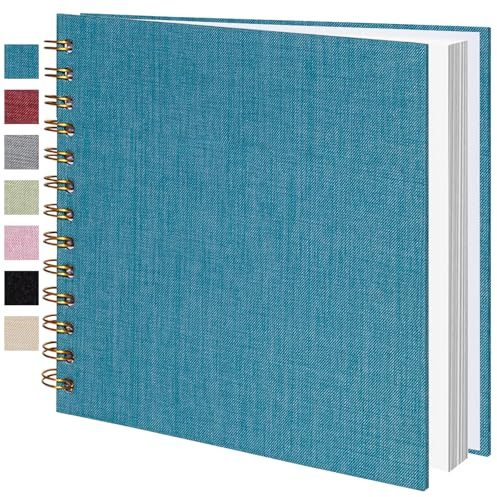 Jubilife Mini Scrapbook 17.5x17.5 CM Linen Photo Album Kraft White Pages Memory Book for Wedding, Baby, Family, Graduation, Travel & Vacation Memories