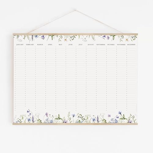 Perpetual Birthday Calendar, WILDFLOWERS Wall Planner - Meadow Calendar - 42 x 60 cm (A2) English