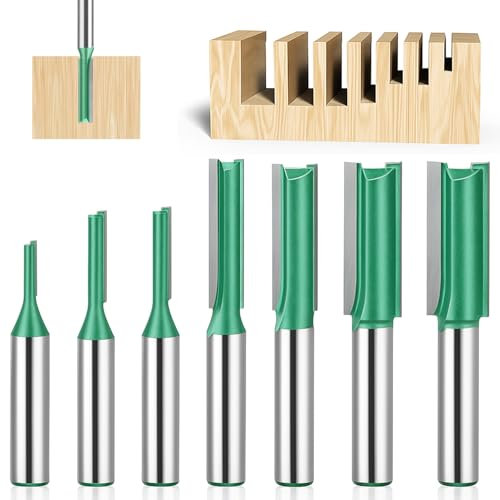 7 Pièces Fraise Defonceuse 8mm, Fraise Droite Defonceuse, Fraise à Bois Fraise pour 3 mm, 4mm, 5mm, 6mm, 8mm, 10mm, 12mm