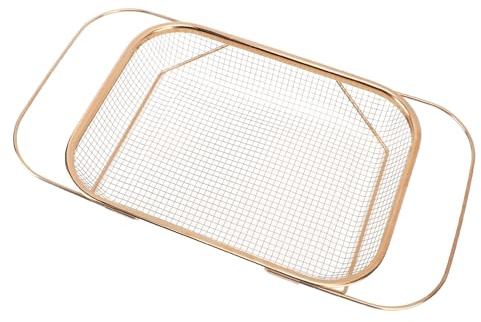 Expatible Sieve Basket Made of Stainless Steel with Handles for Kitchen Sink, Fine -Meshed, Ideal for Vegetables, Fruit, Kitchen Utensils, Rectangular (Rose Gold)