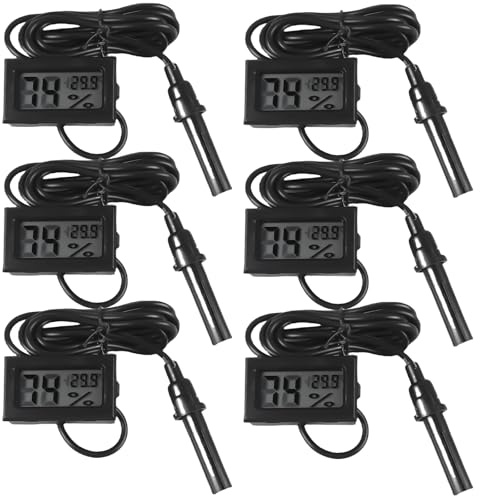 Lot de 6 mini thermomètres numériques LCD avec capteur et câble de 1,5 m pour reptiles, incubateurs et aquariums