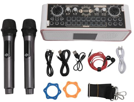 Kit de Tarjeta de Sonido Brilluxa, Mezclador de Audio, de micrófono, Kit de Tarjeta de Sonido de Karaoke Tipo C de Altavoz Bluetooth micrófono inalámbrico con Placa de Mezclador