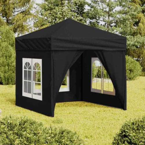 Qnhdfrt Partyzelt Faltbar mit Seitenwänden 2x2 m Schwarz Grillpavillon Gartenzelt Outdoor Shelter für Camping Picknick und Gartenfeste