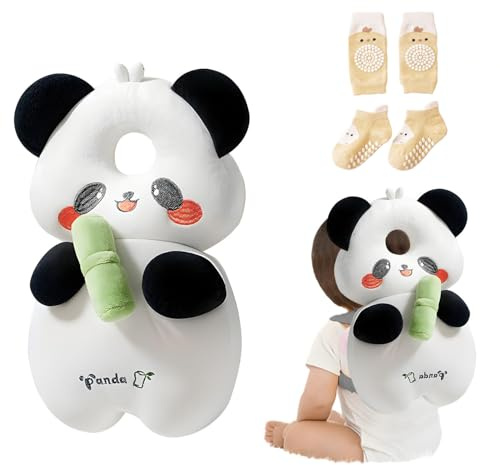 Bambebe Baby huvudskydd kudde skydd ryggsäck säkerhetsdynor justerbar storlek säkerhetshjälm sele baby gång huvudskydd för 4-24 månader småbarn (Panda)