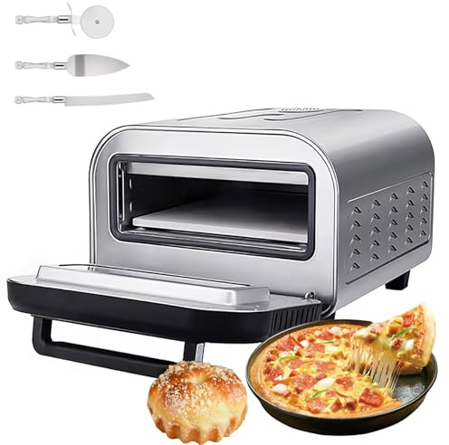 TYH Mini Forno per Pizza da 12, 1700 W 450 ℃ Pizzaiolo da Banco con 6 Preimpostazioni, Controllo Intelligente della Temperatura E Timer, Display LCD, Forno Elettrico per Pizza Versatile