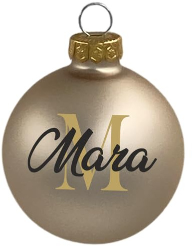 Personalisierte Weihnachtskugel aus Glas | Weihnachtskugel mit Namen und Motiv Bedruckt | Weihnachtsbaumschmuck personalisiert (Creme-matt, 8cm)
