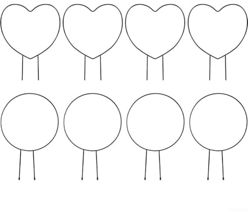 Paquete de 8 enrejados de jardín para plantas trepadoras, aros de soporte de plantas de hierro para vides en maceta, acabado negro inoxidable, soporte de corazón y forma redonda (redondo + forma de