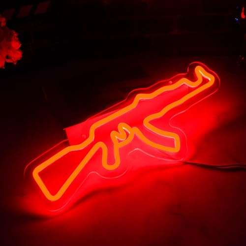 Pistol neonskylt för väggdekor LED upplyst skylt för pistol rum tillbehör man grotta lampa väggkonst gåva