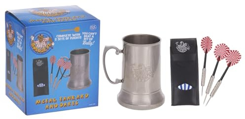 Bullseye Stainless Steel Metal Drinking Tankard and Darts Gift Set