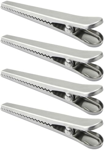 SEWOART Lot de 4 Pinces Alimentaires en Acier Inoxydable Brossé Grosse Taille, Clips de Fermeture Étanches pour Sachets, Scelleuses Pratiques pour Conserver Aliments Frais la Maison