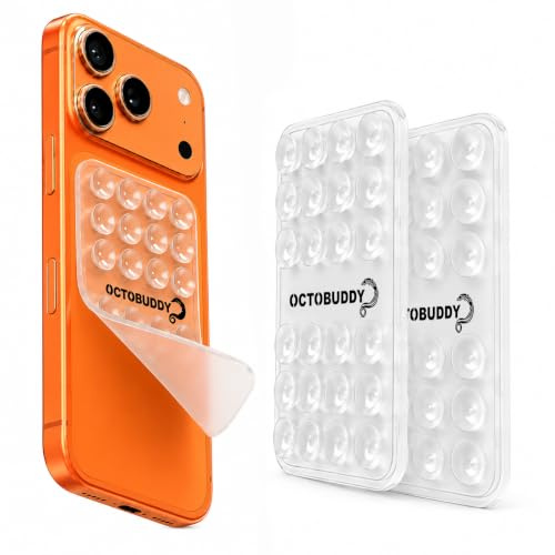 OCTOBUDDY - Silicone Suction Phone Case Adhesive Mount - Silicon Sticky Phone Grip with Higher Suction Power - Hands-Free, Strong Grip Holder for Selfies and Videos - Pack of 1 (Transparent, Small)