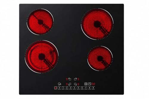 HEME 60cm Built-In Ceramic Hob, 4 Cooking Zones, Touch Control, 5900W, Black, PR6041ET-B1