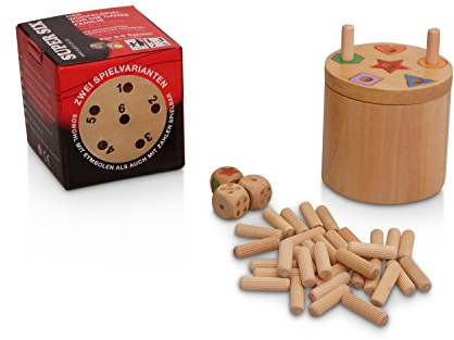 BestSaller 3020 'SUPER SIX' Holz, beidseitig bespielbar, auch für Kinder, 36 Spielstäbchen & 3 Würfel, Natur (1 Stück)
