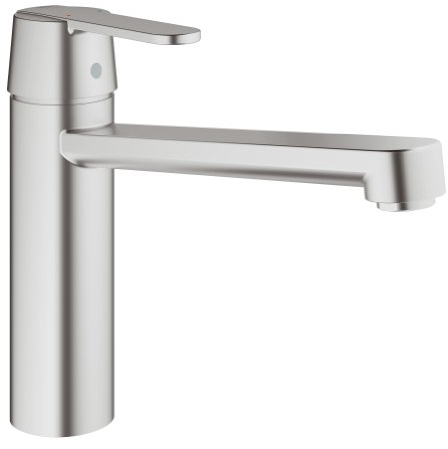 GROHE Get, Küchenarmatur mit flachem Auslauf (Wasserhahn für die Küche, 140° Schwenkbereich, wassersparend dank variabler Mengenbegrenzung, werkzeugfreie Spülbecken-Montage), edelstahl, 30196DC0