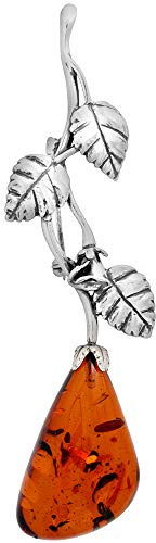 Sterling Silver Baltic Amber Vine Brooch Pin for Women Antiqued Finish Approx. 3 1/2 inch Long