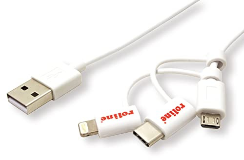 ROLINE USB 2.0 Sync- & Ladekabel Typ A - Typ C / 8-Pin/USB MicroB, weiß, 1 m