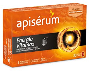 APISERUM Vitamax Cápsulas - Aporte de Energía Extra y Vitalidad Favorece el rendimiento físico e intelectual Con Jalea Real, Vitaminas A,C,D,E,H y grupo B, Minerales, Aminoácidos, Ginseng