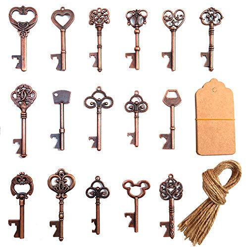 Abrebotellas de llave extragrandes, abrebotellas de llave de esqueleto vintage, abridor de cerveza, regalo personalizado con etiqueta y cordel para cocina, boda, fiesta, actividad, decoración rústica