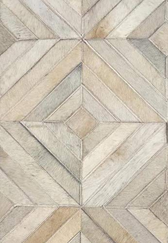 Leather Area Rug Patchwork Beige Color Moroccan Style in Various Sizes from Cow Hide | Luxury Carpet for Indoor use (9'x12')