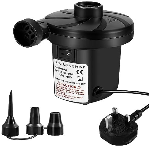 ASAB Electric Air Pump for Inflatables AC High Power 6V 150W Lightweight Electric Pump with 3 Adaptors Easy Inflate and Deflate Pump for Air Bed Mattress Paddling Pool Toys Sofa Inflatable Boats