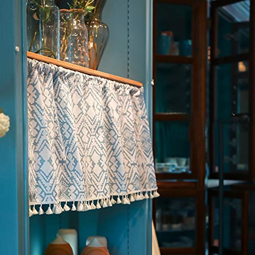 MANG Japanese Style Half Curtain Cotton Linen Bistro Curtain Door Blinds Kitchen Short Curtains For Cupboard Bookshelf Tassel Stitching