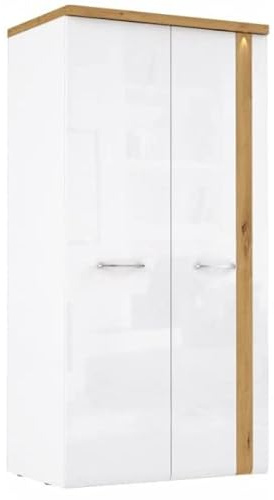 Forte Möbel Tuluza Kleiderschrank 100, 2-türiger Drehtürenschrank, Holzwerkstoff, Weiß mit Artisan Eiche, 100,1 cm breit, 196 cm hoch, 62,2 cm tief