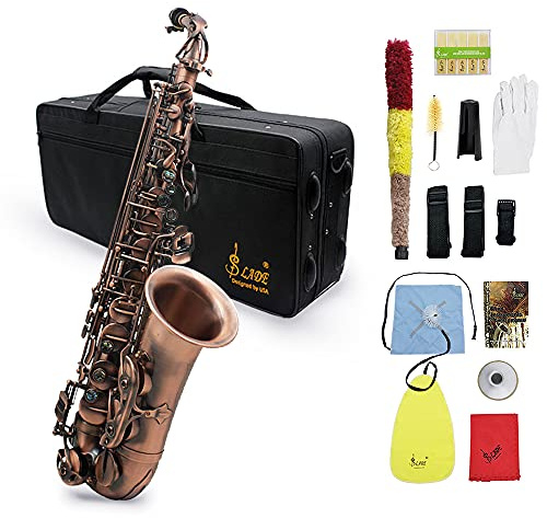 Btuty Eb Eb Saxophone alto en forme de coquille d'ormeau avec étui et gants de nettoyage (Rouge brun)
