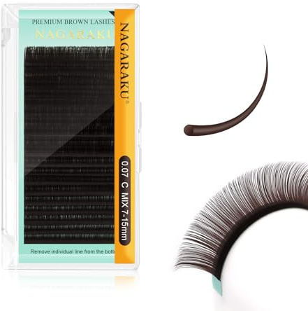 NAGARAKU Fransförlängning Mörkbrun Individuella Eyelash Extensions 20 Rader Hög Kapacitet Klassisk 1:1 Falsk Naturliga Ryska Volym Enda Ögonfrans Ögonmakeup Ögonfransförlängningar(0.07mm C 7-15mm Mix)