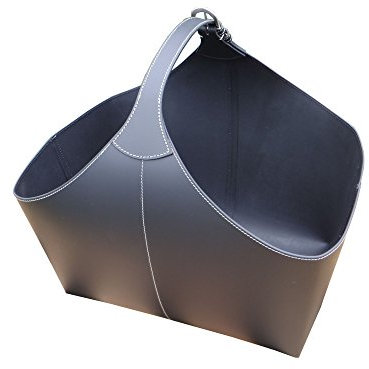 TermaTech Holzkorb Lukas Lederkorb schwarz mit weißer Naht