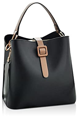 NICOLE & DORIS Damen Handtaschen Klein Schultertaschen Frauen Umhängetasche Stilvolle Beuteltasche Handy Tasche Weiche Ledertasche mit 2 Schulterriemen Schwarz