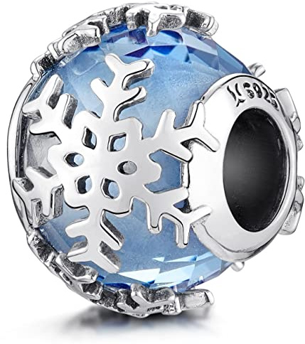 MATERIA by Matthias Wagner Glas Charm blau Schneeflocken Bead 925 Silber facettiert Eiskristall 1186