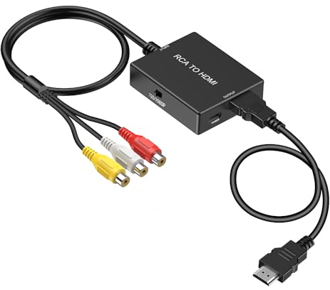 Uzifhdhi RCA to HDMI Adapter Converter, AV to HDMI Converter with HDMI Cable Supports PAL/NTSC for PS2/VHS/VCR/Blue-Ray DVD ect.