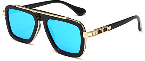 Long Keeper Gafas de Sol Cuadradas Hombre Mujer, Gafas de Sol Piloto Vintage Gafas Retro Cuadradas Metal Marco Protección UV400, 52mm