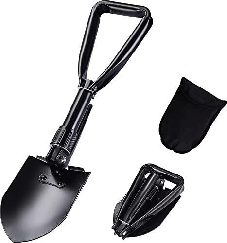 Folding Shovel with Carrying Pouch - Military Survival & Garden/Hiking/Fishing/Car Emergency Shovel