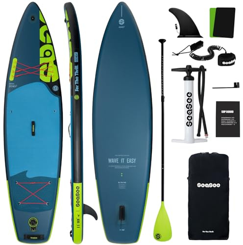 Seaseesup 11ft Inflatable Stand Up Paddle Board for Adults, Lightweight iSUP 33 Wide Stable Design,Anti-Slip EVA Deck, All Accessories Included,Lakes,Rivers,Coastal Paddling (Blue)