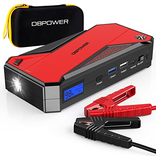 DBPOWER Jump Starter - Arrancador portátil de 1600 A para coche (hasta 7.2 L de gasolina y motores diésel de 5.5 L) Paquete de refuerzo de batería automática de 12 V con abrazaderas de puente