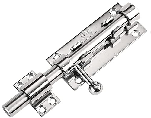 304 Stainless Steel Gate Door Bolt Lock Latch with Padlock Hole 14mm Dia. | Heavy Duty Slide Gate Latch Bolt Safety Door Lock with Padlock Hole for Shed Wooden Fence Barn Garage 6 Inch