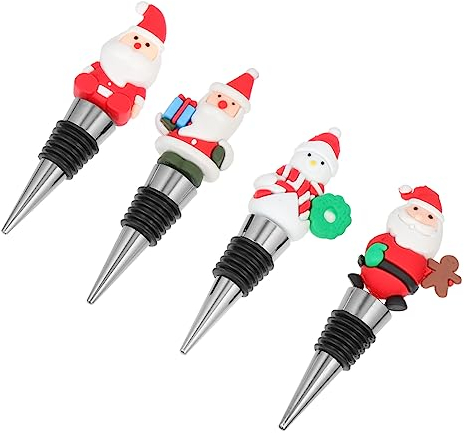 BESTonZON Weinflaschenverschluss Weihnachten 4 Stück Wiederverwendbarer Flaschenverschluss aus Legierung Dicht Schließend für Wein Bier Öl und Essig Dekorativ für Party Bar Haushalt für Weinliebhaber