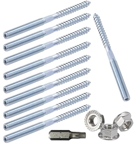 Stockschrauben M10*120mm Doppelkopfschrauben Doppelgewindeschrauben 10Stk Schraubstifte mit Sperrzahnmuttern für Möbelbeine Metallbügel Holzbrett (M10*120)