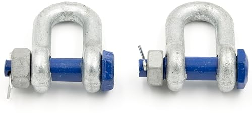Manille 1t Capacité de Charge 2 Pièces Droite avec Boulons à Œil avec Écrou et Goupille Fendue - Manille Droite Forme DX - Manille en Acier à Haute Résistance Galvanisée à Chaud - Manille de Levage