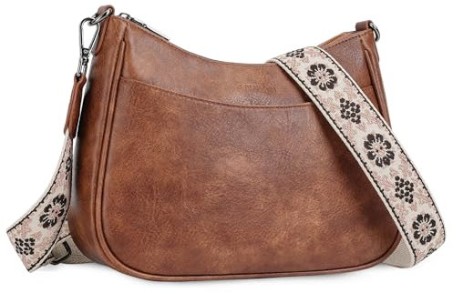 APHISON Klein Crossbody Bag mit Breitem Gurt Schultertasche Umhängetasche Damen veganem Leder Handtasche Tasche mit Abnehmbarem Schultergurt Kartenschlitz Reisetasche braun