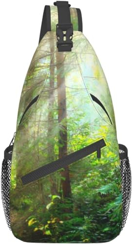 KWQDOZF Sling-Rucksack Umhängetasche Brusttasche sonniger Wald-Print Sling-Tasche für Reisen Sport