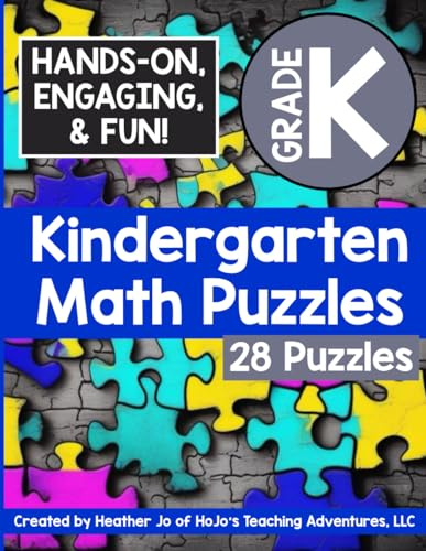 Kindergarten Math Puzzles: Kids Ages 4, 5, 6, & 7 - Matching Words to Numbers, Place Value Blocks, Counting, 2D Shapes, Geometric Shapes, Adding, Subtracting, & MORE (Elementary Math Puzzles, Band 1)