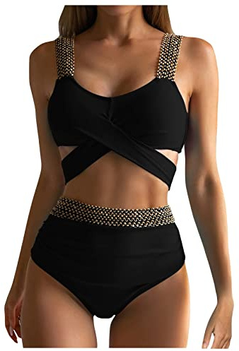 SCBFDI Badeanzug Damen Bauchweg Hoher Taille Bikinisets Urlaub Must Haves | Sportliche zweiteilige Badeanzüge Farbblock Frech Hoch geschnittener Bikini Badeanzüge für Frauen