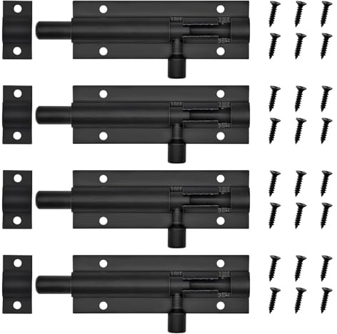 YMWALK 4 Stück Türriegel, Torbolzen, Türbolzen für Innentüren mit Schrauben, Geeignet für Innentüren in Schlafzimmern, Bädern, Schränken und Abstellräumen (Schwarz, 3 Zoll)
