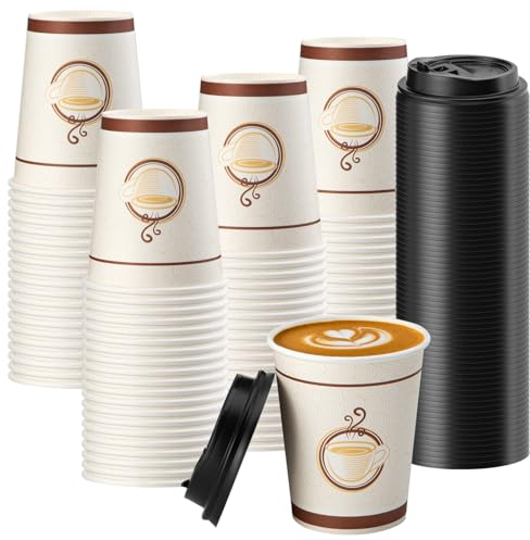 TOROTON 100 Pack Paper Coffee Cups, Disposable Paper Cups for Cold & Hot Drinks, 8OZ(240ml) Recyclable Kraft Takeaway Coffee Tea Cups, Party, Home,Office,Travel